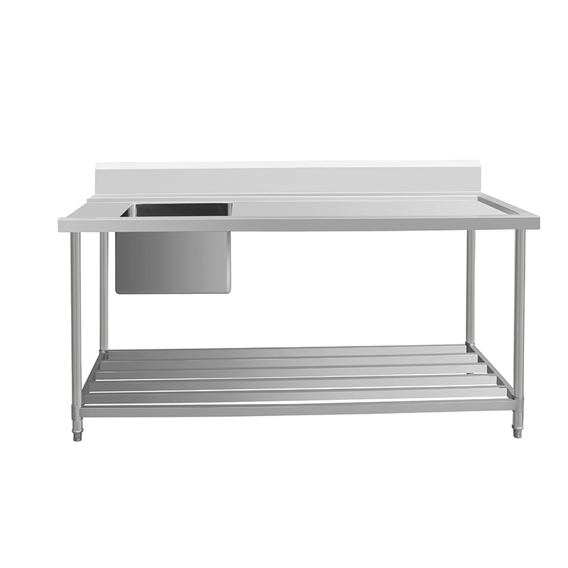 Inlet Bench - Single Sink with Splashback & Pipe Undershelf - Inlet & Sink on Left / 750 / ASSD-1570L