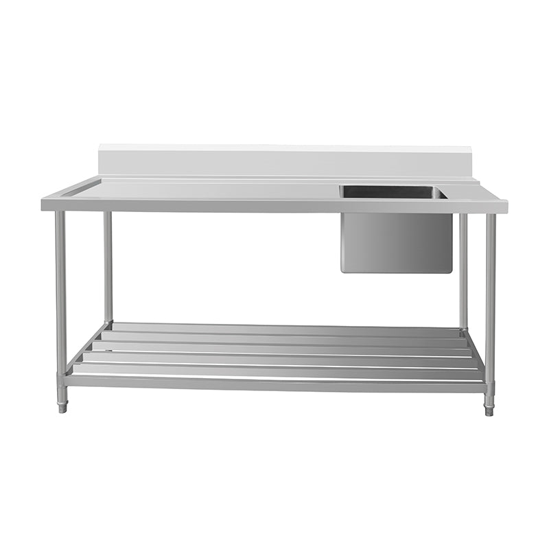 Inlet Bench - Single Sink with Splashback & Pipe Undershelf - Inlet & Sink on Right / 750 / ASSD-1275R