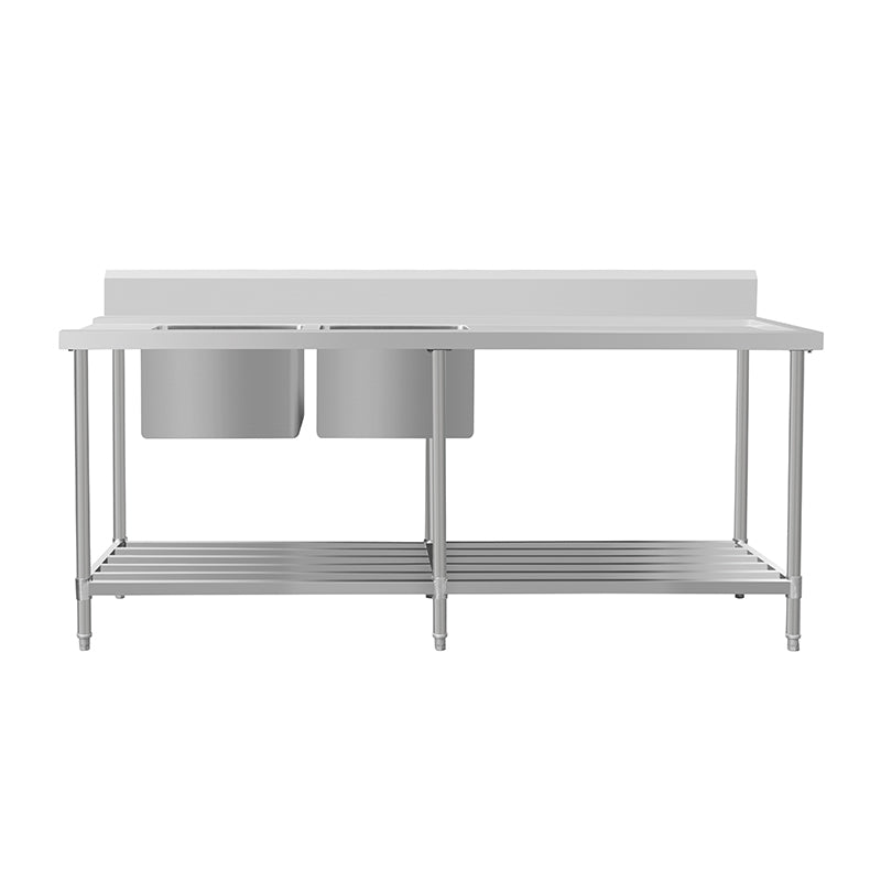 [622367] Inlet Bench - Double Sink with Splashback & Pipe Undershelf - Inlet & Sink on Left / 700 / ASDD-1870L