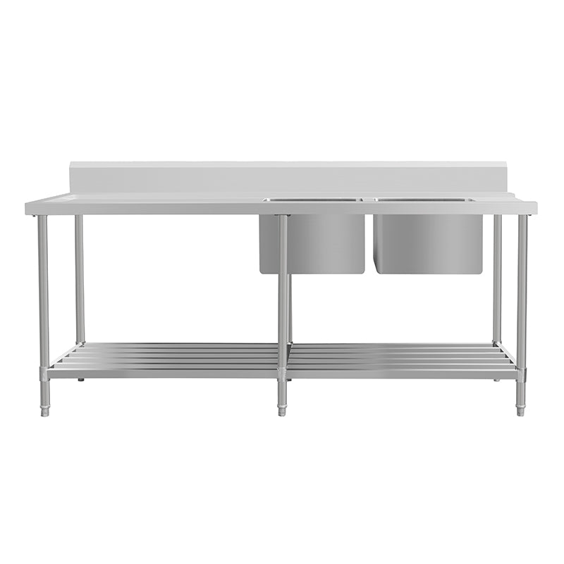 [622372] Inlet Bench - Double Sink with Splashback & Pipe Undershelf - Inlet & Sink on Right / 700 / ASDD-1870R