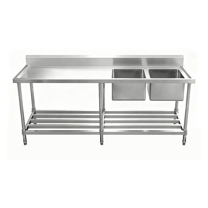 Work Bench - Double Sink with Pipe Undershelf - ASD-1570R / Right Sink / 700