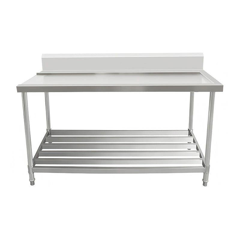 Outlet Bench with Splashback & Pipe Undershelf - AWSD-0670L / Outlet on Left / 700