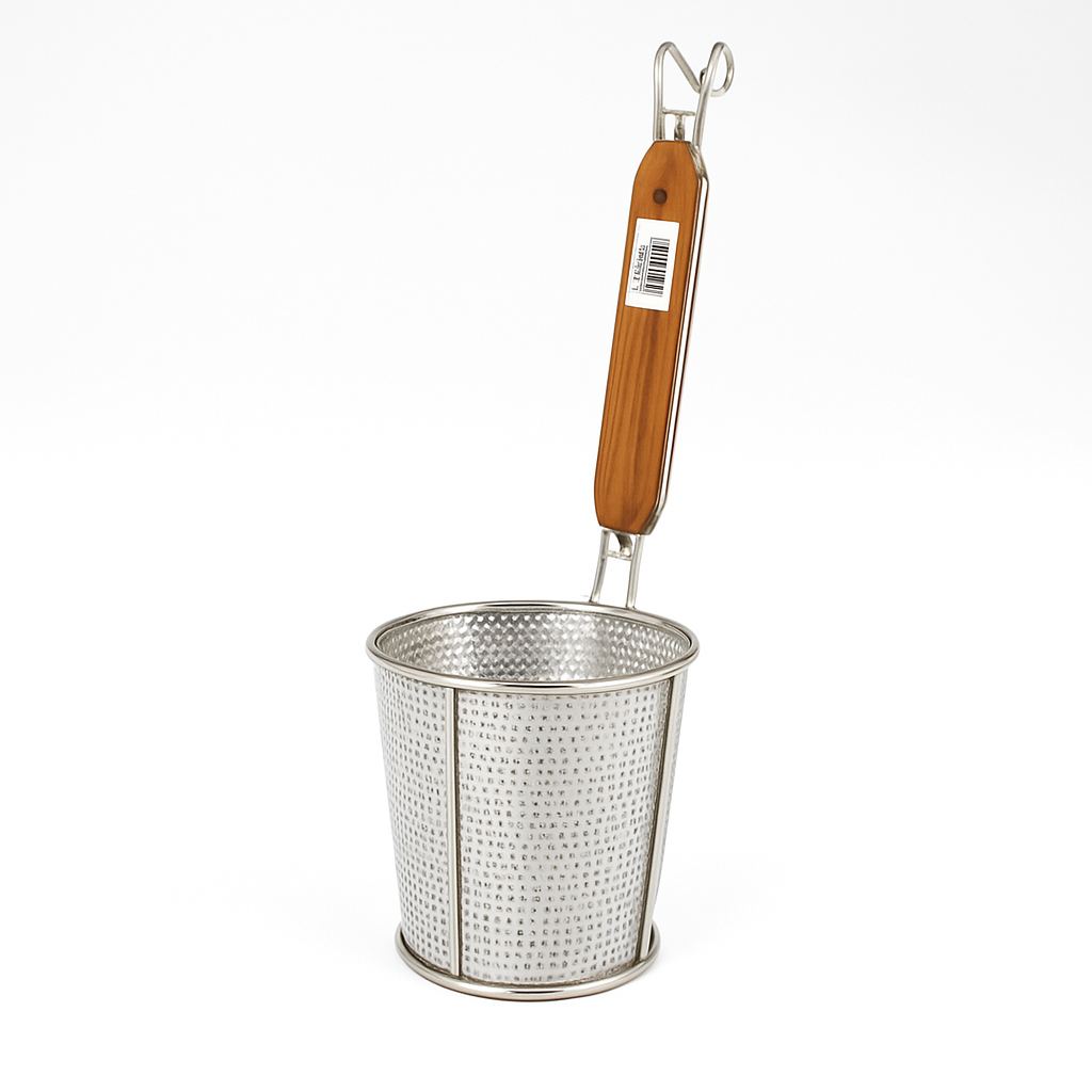 Noodle Basket - Perforated - Flat Bottom - Wooden Handle - Ø120mm - HN550264