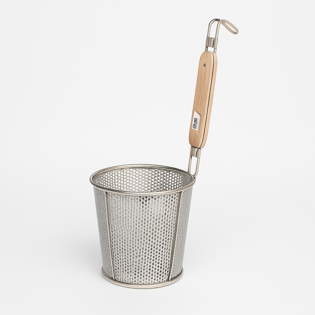 Noodle Basket - Perforated - Flat Bottom - Wooden Handle - Ø140mm - HN550265