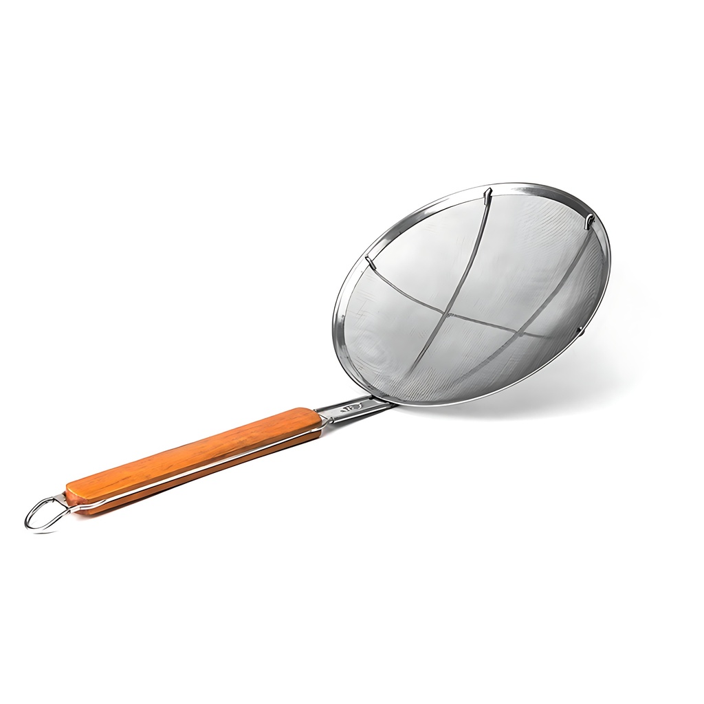 Skimmer - S/S - Fine Mesh - Wide Rim - Wooden Handle - 255mm - 10"
