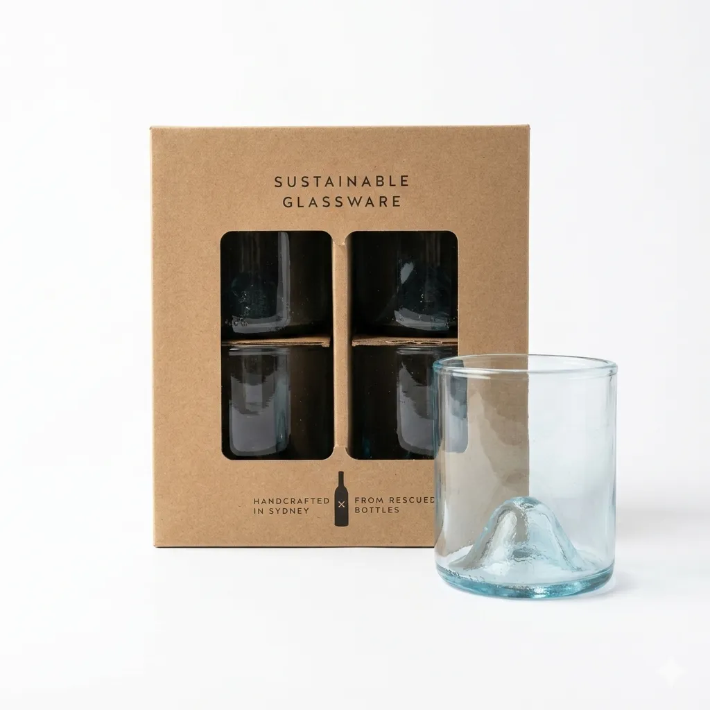 [H0003AQ-4] Gift Pack of 4 Upcycled Cut Wine Bottles Tumbler - Aqua